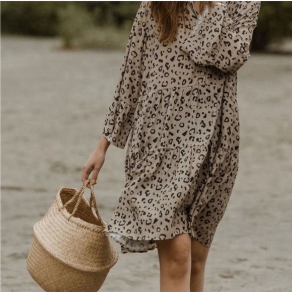 Jackson Rowe Malad Leopard Print Boho Chic Mini Dress Relaxed Fit Womens size XS - Picture 4 of 11